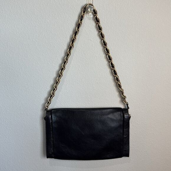 Elliott Lucca Black Leather and Chain Envelope Handbag 11x7" - Picture 3 of 5